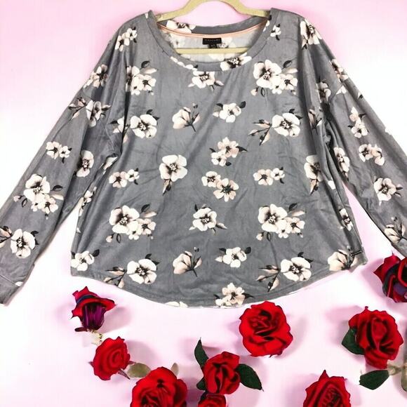 Tahari Women’s XL Floral Stretch Sleep Top – Soft Gray Lounge Shirt - Picture 6 of 14